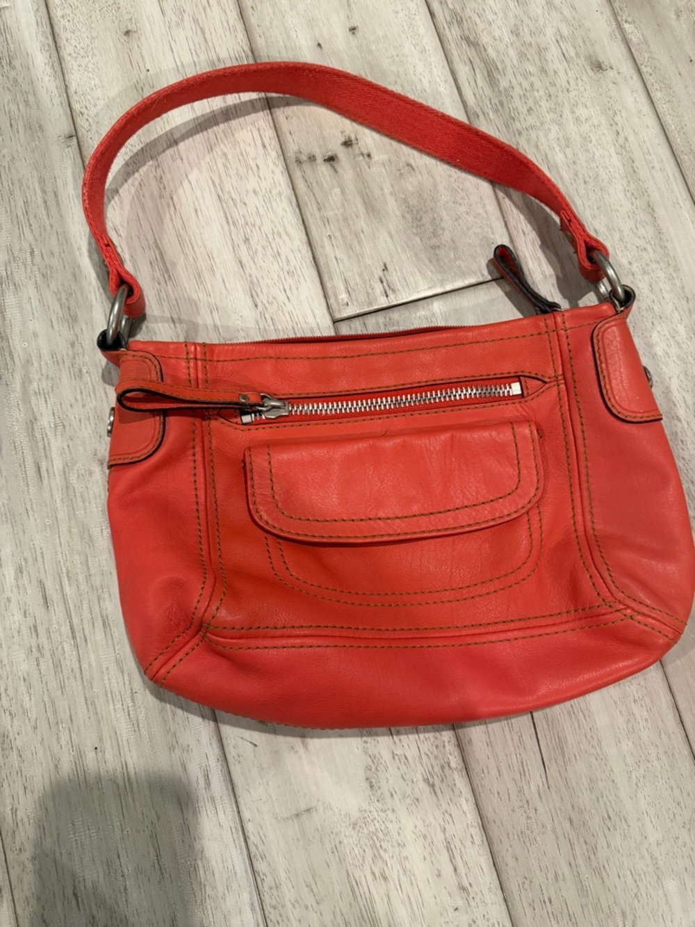 Fossil Coral-Red Leather Shoulder Bag